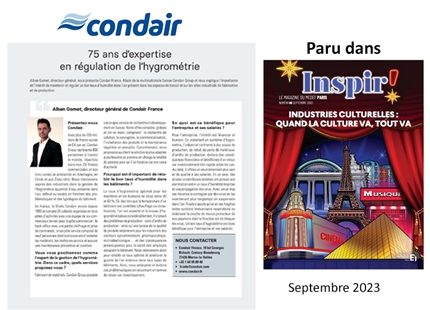Condair interview paru dans le magazine du Medef - septembre 2023: 75 ans d'expertise en régulation